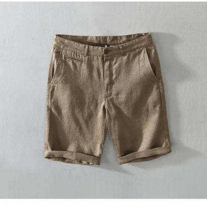 Linen Beach Shorts Mid Waist Men’s Summer Casual Business Straight Fit Pants