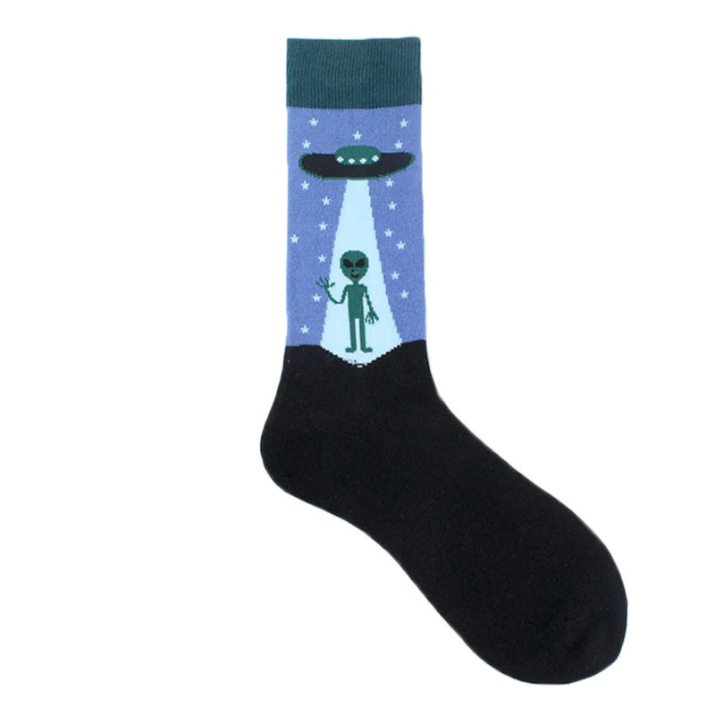 Funny Alien Shark Cotton Socks - Unisex Novelty Crew Socks