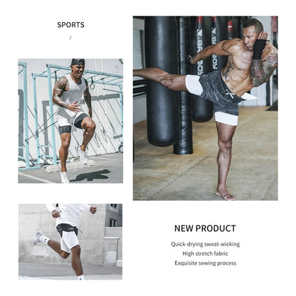 Men Running Shorts - 2 in 1 Quick Dry Sports Jogging Shorts with Hidden Phone Pocket