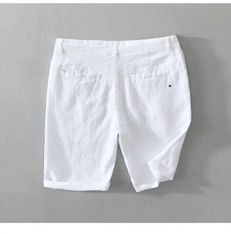 Linen Beach Shorts Mid Waist Men’s Summer Casual Business Straight Fit Pants