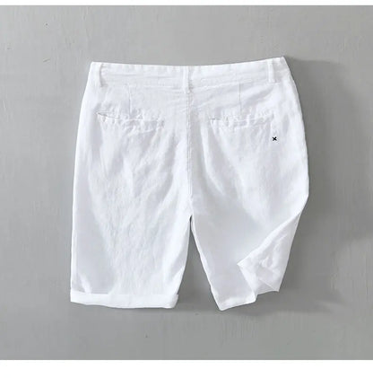 Linen Beach Shorts Mid Waist Men’s Summer Casual Business Straight Fit Pants