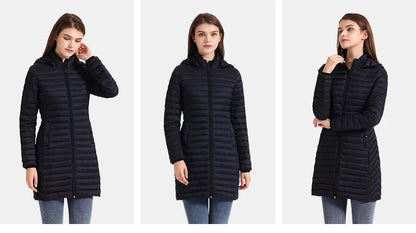 SANTELON Winter Women Loose Long Parka Coat With Detachable Hood Female Soild Ultralight Portable Warm Padded Cotton Outwear