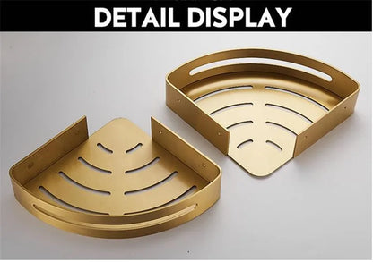 Wall-Mounted Corner Shelf - Brushed Gold Aluminum Bathroom Shampoo Holder