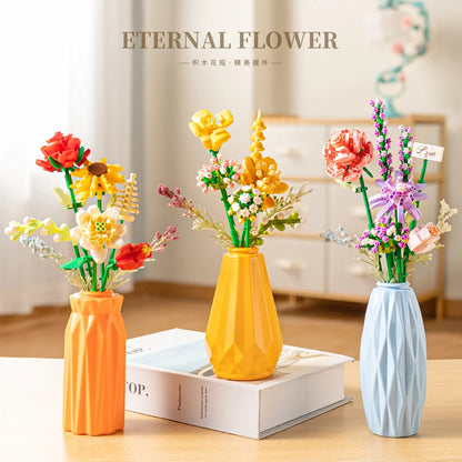 DIY Handmade Flower Building Blocks Set - Plastic Vases for Creative Bouquets - ZOOMNSTORE