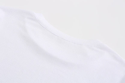 O Neck Knit White Crop Top Women Summer Casual T Shirt Basic Sexy Streetwear Ribber Black Short Sleeve Tops