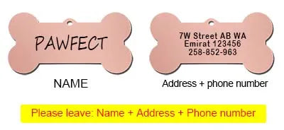 Pet Collar Personalized ID Tag Engraved Name for Dog Cat Puppy Keyring Charm Pendant Bone Necklace Accessories