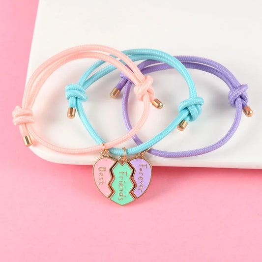 Heart-Shaped BFF Bracelets - Friendship Jewelry Gifts for Kids 3 Pcs - ZOOMNSTORE