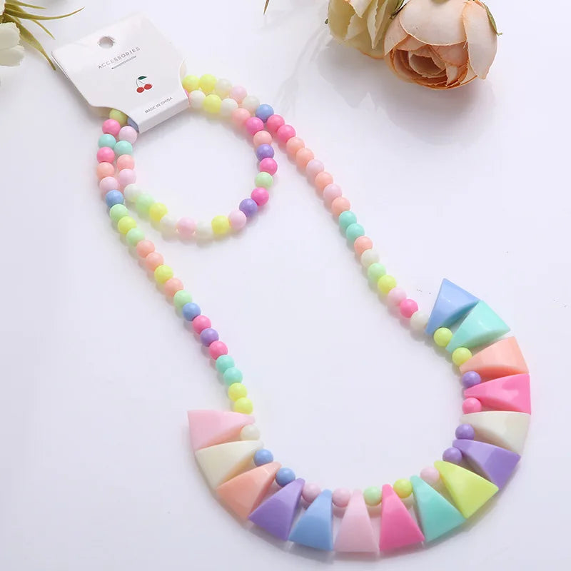 Heart Necklace and Colorful Bead Bracelet Set - Cute Jewelry for Girls - ZOOMNSTORE