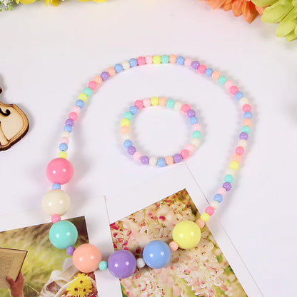 Heart Necklace and Colorful Bead Bracelet Set - Cute Jewelry for Girls - ZOOMNSTORE