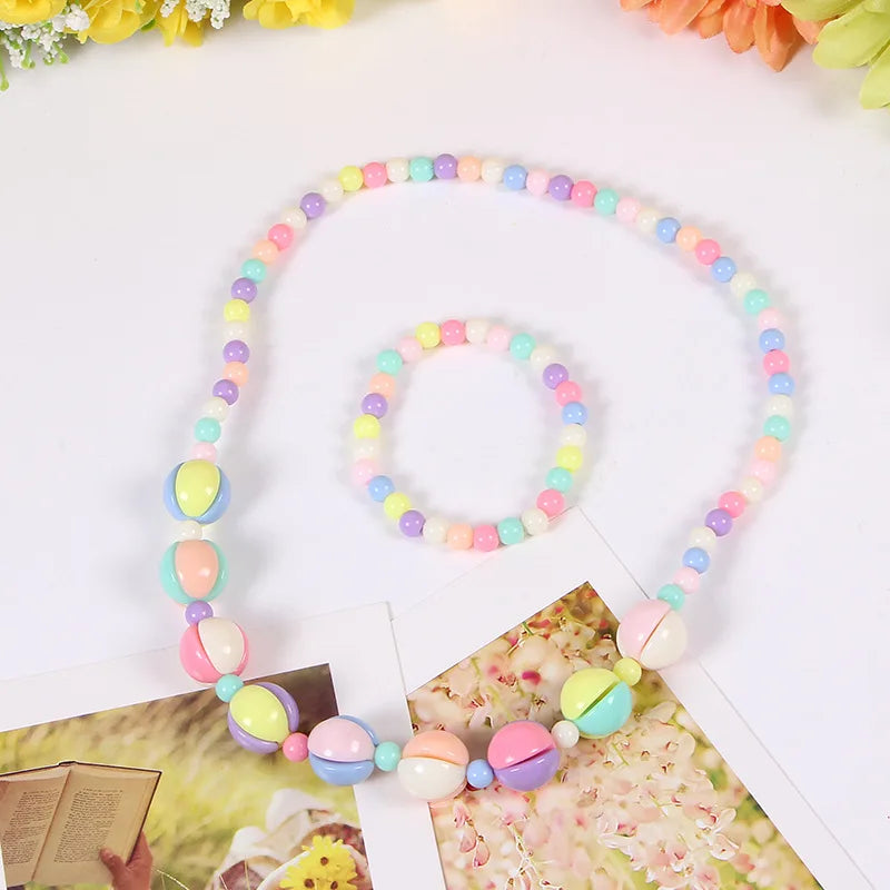 Heart Necklace and Colorful Bead Bracelet Set - Cute Jewelry for Girls - ZOOMNSTORE