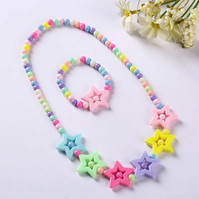 Heart Necklace and Colorful Bead Bracelet Set - Cute Jewelry for Girls - ZOOMNSTORE