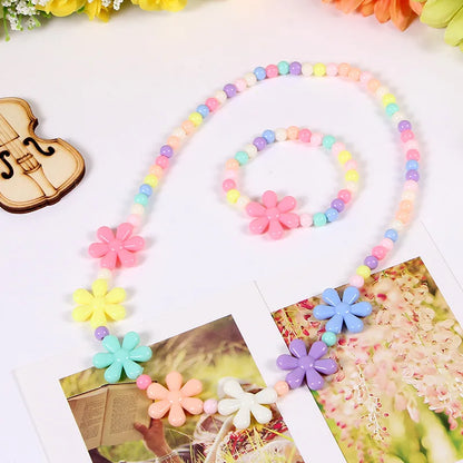 Heart Necklace and Colorful Bead Bracelet Set - Cute Jewelry for Girls - ZOOMNSTORE