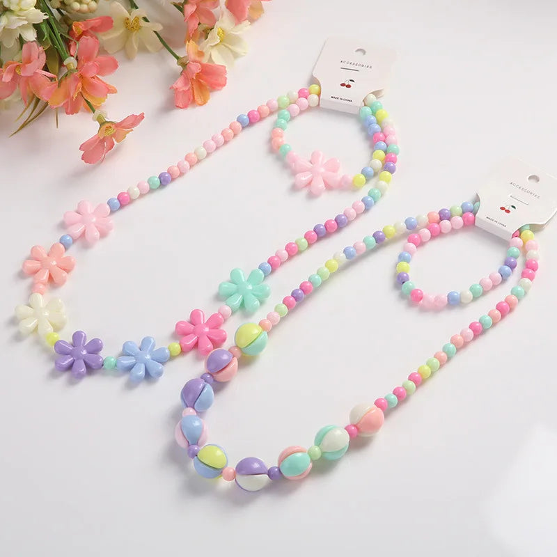 Heart Necklace and Colorful Bead Bracelet Set - Cute Jewelry for Girls - ZOOMNSTORE