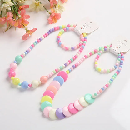 Heart Necklace and Colorful Bead Bracelet Set - Cute Jewelry for Girls - ZOOMNSTORE