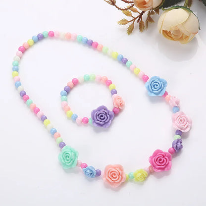 Heart Necklace and Colorful Bead Bracelet Set - Cute Jewelry for Girls - ZOOMNSTORE