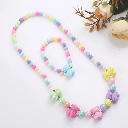 Heart Necklace and Colorful Bead Bracelet Set - Cute Jewelry for Girls - ZOOMNSTORE