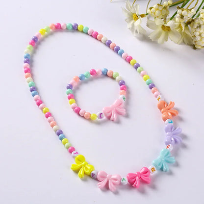 Heart Necklace and Colorful Bead Bracelet Set - Cute Jewelry for Girls - ZOOMNSTORE