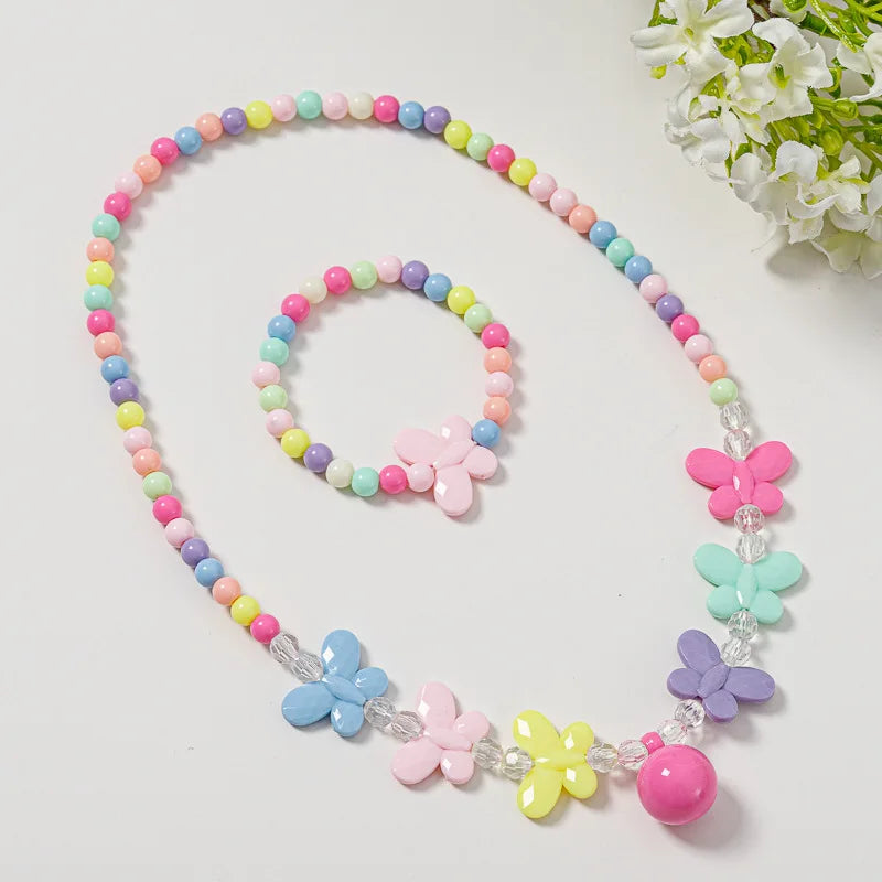 Heart Necklace and Colorful Bead Bracelet Set - Cute Jewelry for Girls - ZOOMNSTORE