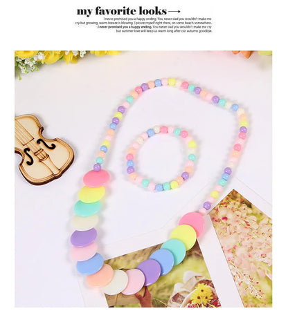 Heart Necklace and Colorful Bead Bracelet Set - Cute Jewelry for Girls - ZOOMNSTORE