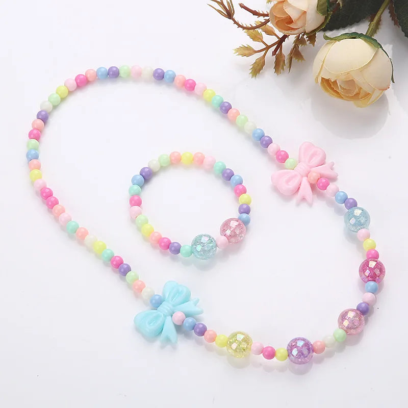 Heart Necklace and Colorful Bead Bracelet Set - Cute Jewelry for Girls - ZOOMNSTORE
