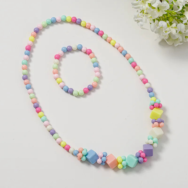 Heart Necklace and Colorful Bead Bracelet Set - Cute Jewelry for Girls - ZOOMNSTORE