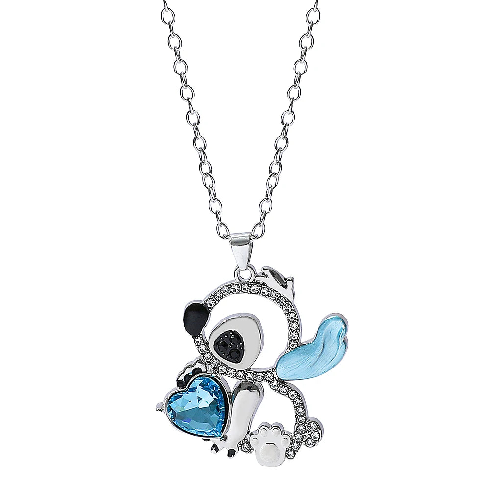 Lilo  Stitch Heart Rhinestone Necklace - Anime Charm Pendant Jewelry Accessory - ZOOMNSTORE