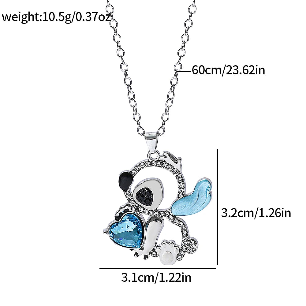 Lilo  Stitch Heart Rhinestone Necklace - Anime Charm Pendant Jewelry Accessory - ZOOMNSTORE