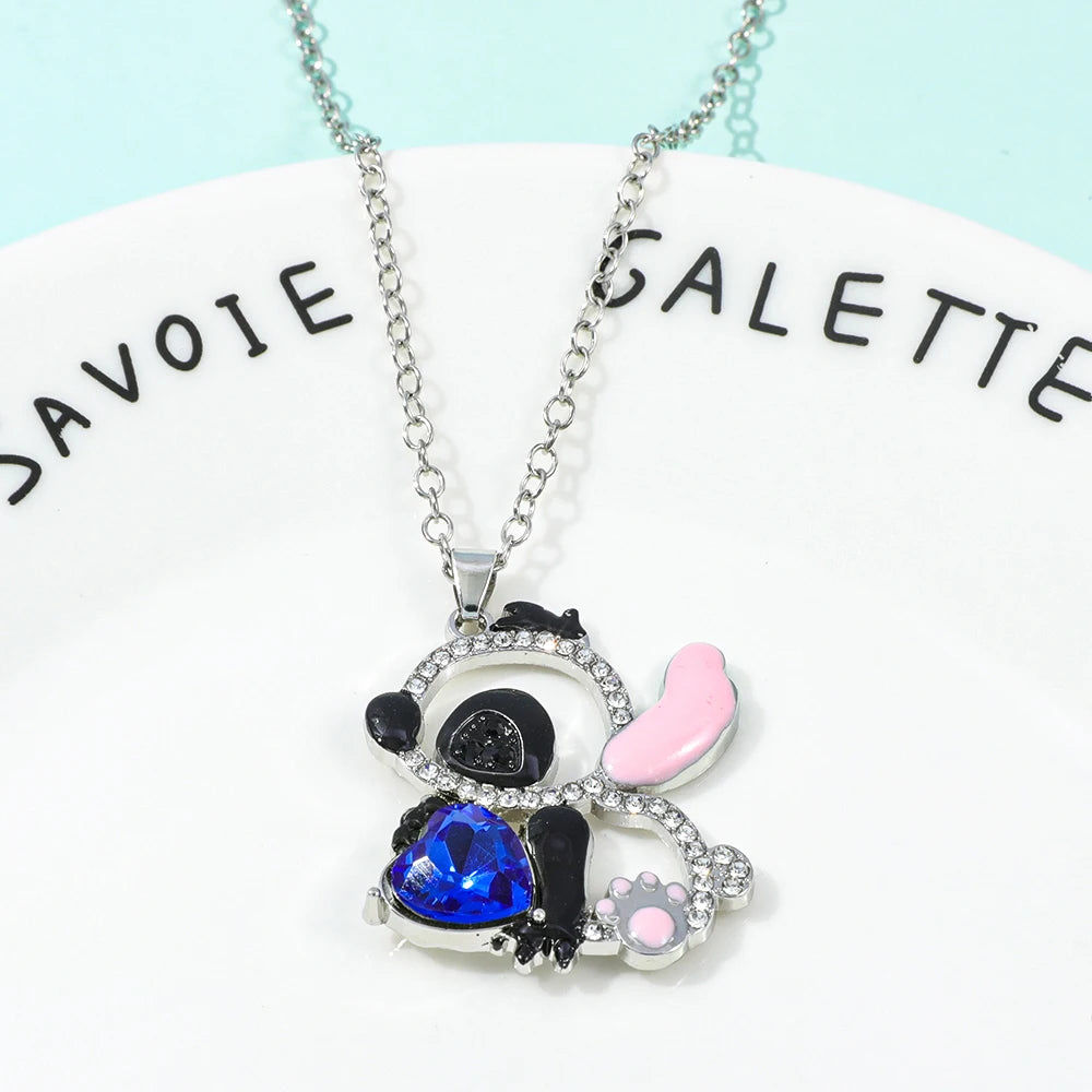 Lilo  Stitch Heart Rhinestone Necklace - Anime Charm Pendant Jewelry Accessory - ZOOMNSTORE
