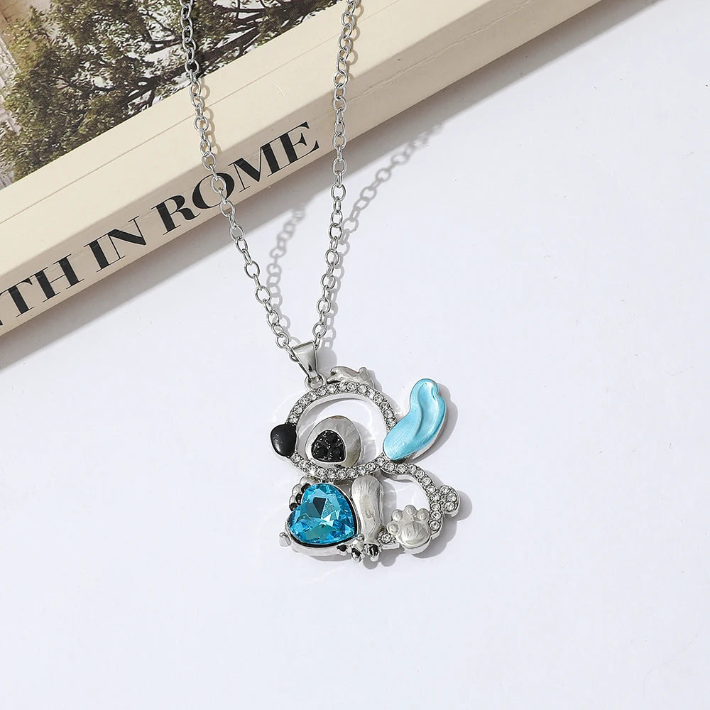 Lilo  Stitch Heart Rhinestone Necklace - Anime Charm Pendant Jewelry Accessory - ZOOMNSTORE