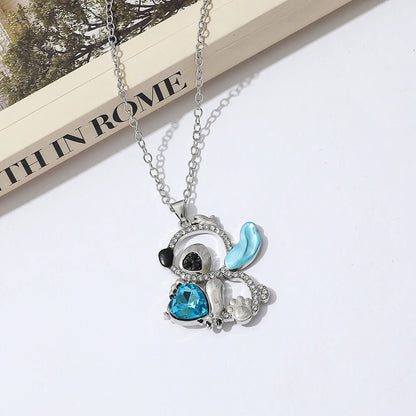 Lilo  Stitch Heart Rhinestone Necklace - Anime Charm Pendant Jewelry Accessory - ZOOMNSTORE