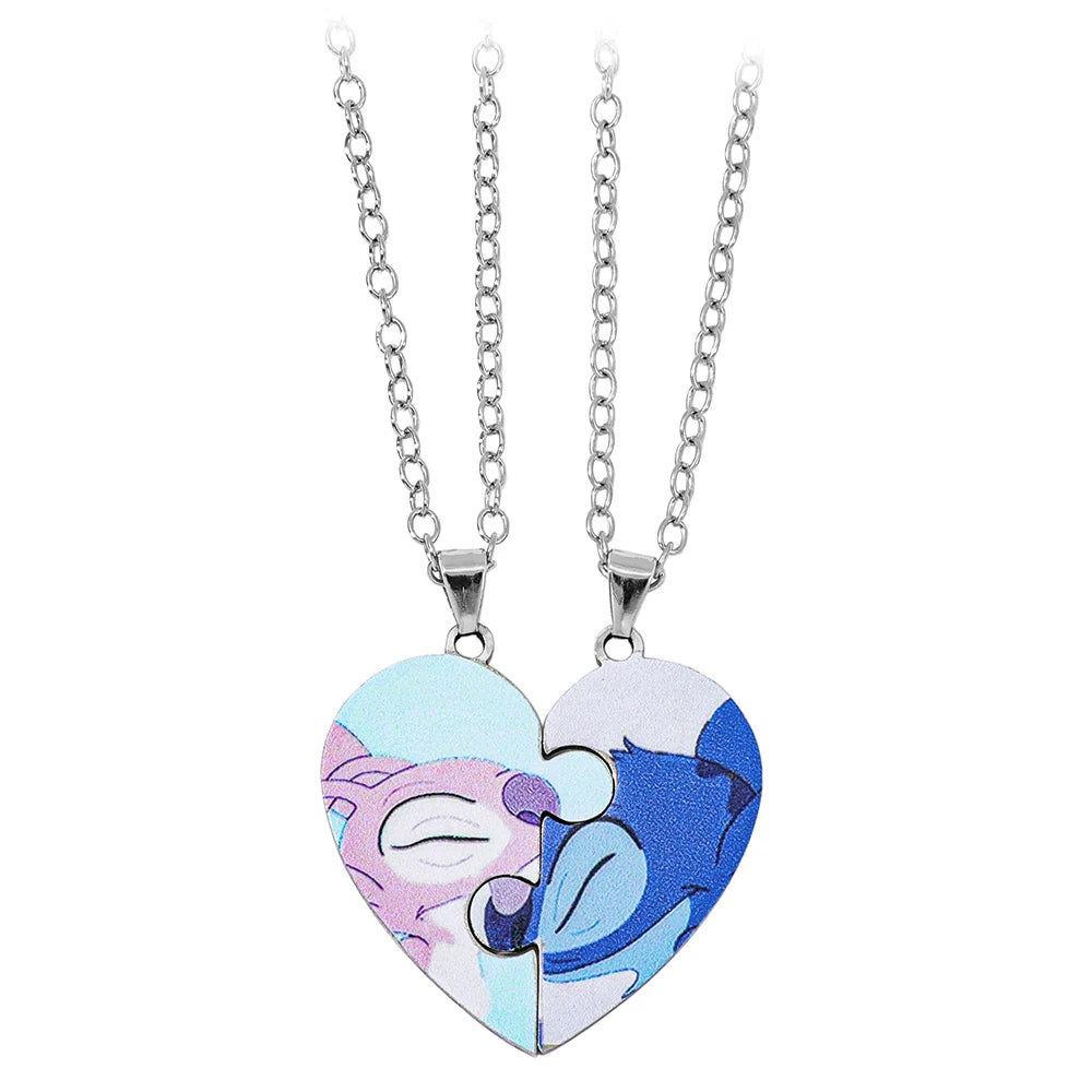 Lilo  Stitch Heart Rhinestone Necklace - Anime Charm Pendant Jewelry Accessory - ZOOMNSTORE
