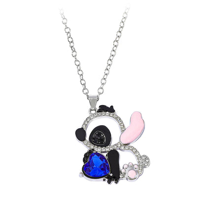 Lilo  Stitch Heart Rhinestone Necklace - Anime Charm Pendant Jewelry Accessory - ZOOMNSTORE