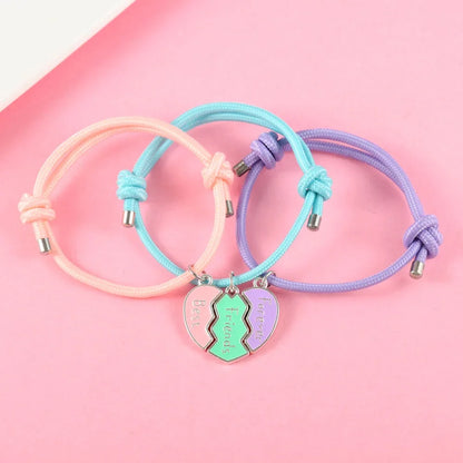 Heart-Shaped BFF Bracelets - Friendship Jewelry Gifts for Kids 3 Pcs - ZOOMNSTORE