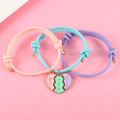 Heart-Shaped BFF Bracelets - Friendship Jewelry Gifts for Kids 3 Pcs - ZOOMNSTORE