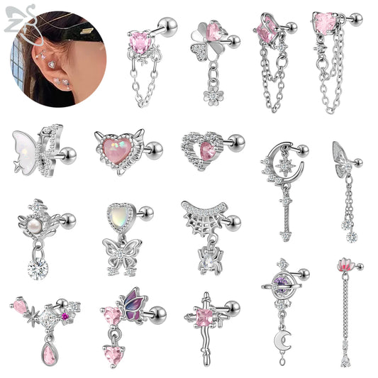 Cute Heart Stud Earrings - 20G Pink CZ Crystal Jewelry for Kids  Women - ZOOMNSTORE