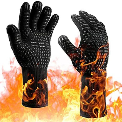 Heat Resistant Oven Gloves | Silicone BBQ Grill Mitts - Fireproof Non Slip Pair - ZOOMNSTORE