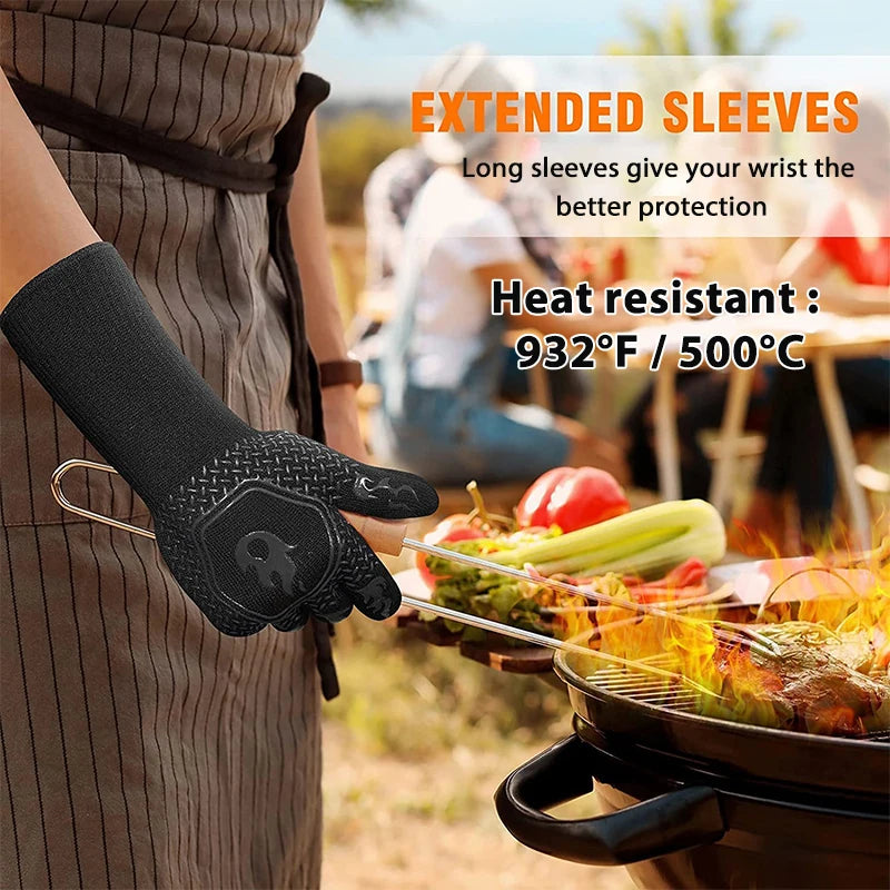 Heat Resistant Oven Gloves | Silicone BBQ Grill Mitts - Fireproof Non Slip Pair - ZOOMNSTORE