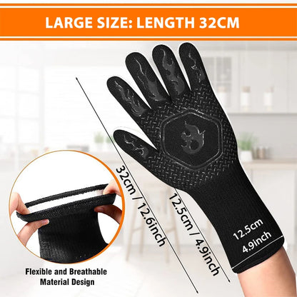 Heat Resistant Oven Gloves | Silicone BBQ Grill Mitts - Fireproof Non Slip Pair - ZOOMNSTORE