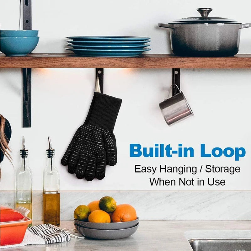 Heat Resistant Oven Gloves | Silicone BBQ Grill Mitts - Fireproof Non Slip Pair - ZOOMNSTORE