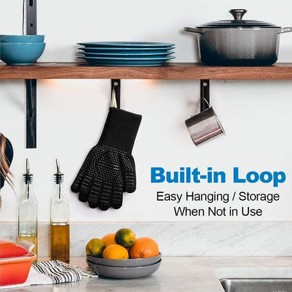 Heat Resistant Oven Gloves | Silicone BBQ Grill Mitts - Fireproof Non Slip Pair - ZOOMNSTORE