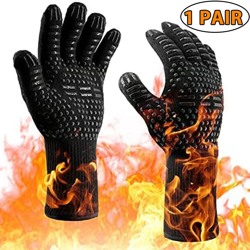 Heat Resistant Oven Gloves | Silicone BBQ Grill Mitts - Fireproof Non Slip Pair - ZOOMNSTORE
