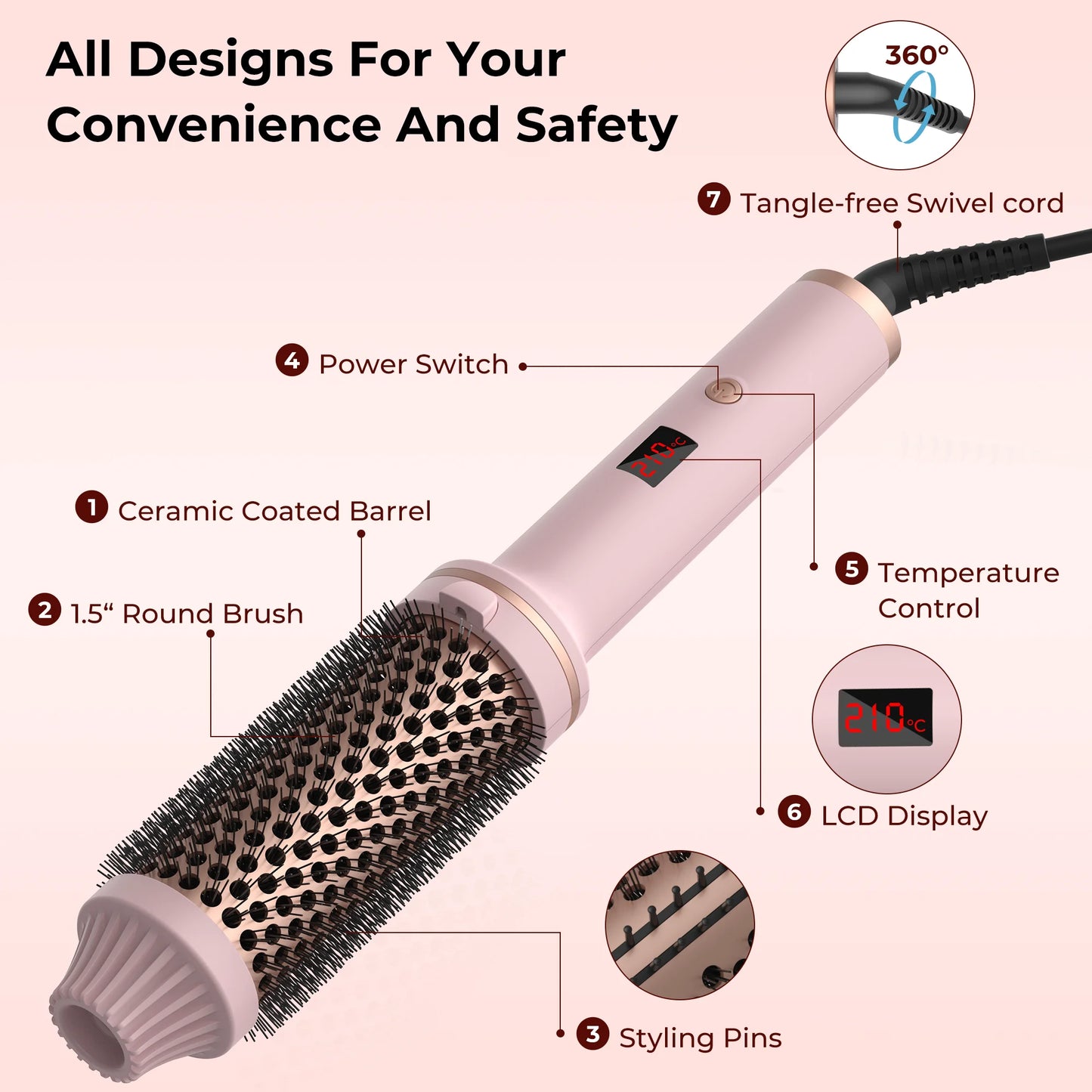 Heated Curling Brush | Electric Hair Curler With Thermal Round Brush & Anti Frizz Hair Tool - ZOOMNSTORE