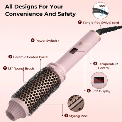 Heated Curling Brush | Electric Hair Curler With Thermal Round Brush & Anti Frizz Hair Tool - ZOOMNSTORE