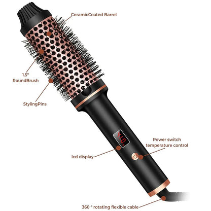Heated Curling Brush | Electric Hair Curler With Thermal Round Brush & Anti Frizz Hair Tool - ZOOMNSTORE