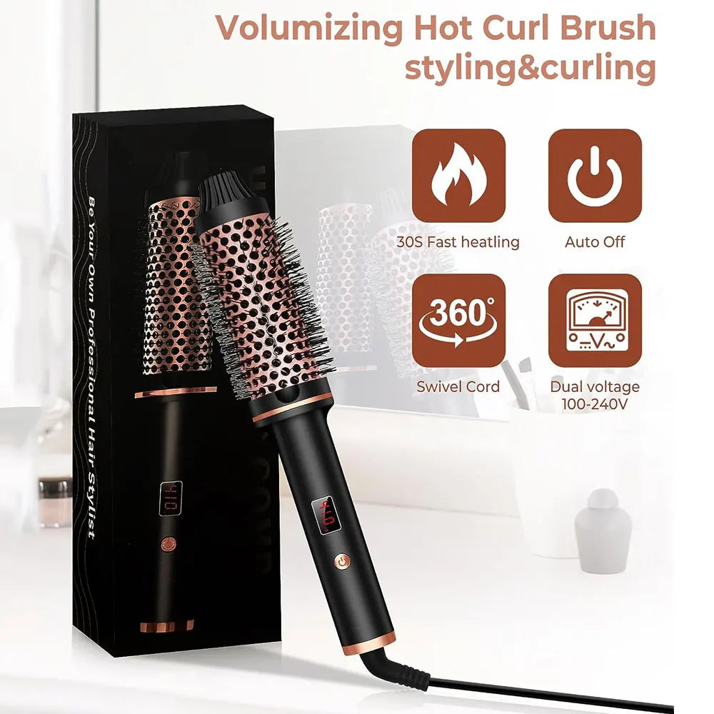 Heated Curling Brush | Electric Hair Curler With Thermal Round Brush & Anti Frizz Hair Tool - ZOOMNSTORE