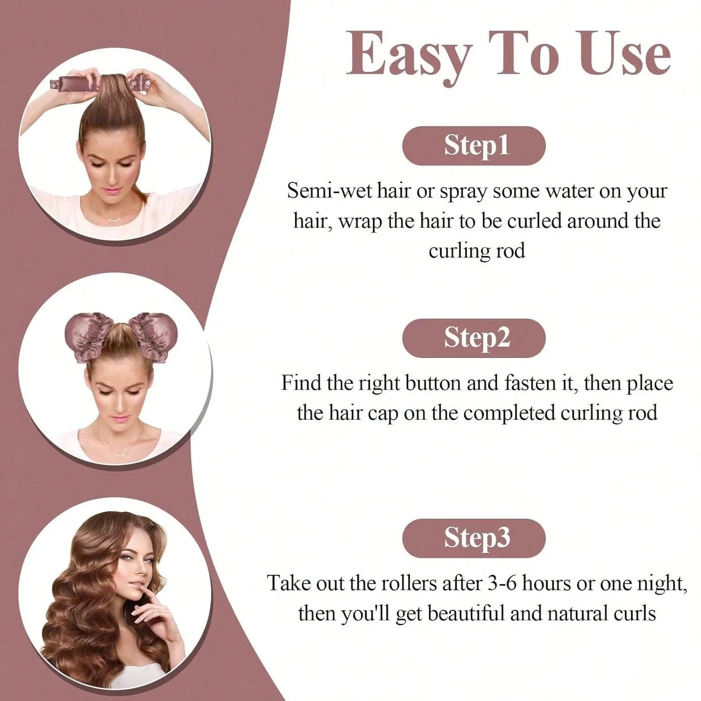 Heatless Curling Rod - Satin Hair Curler Set with Soft Foam Rollers & Caps - ZOOMNSTORE