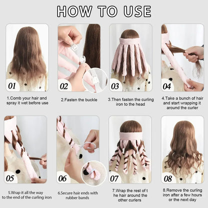 Heatless Hair Curler - Velcro Octopus Sleep Curling Band With Soft Foam Rollers - ZOOMNSTORE