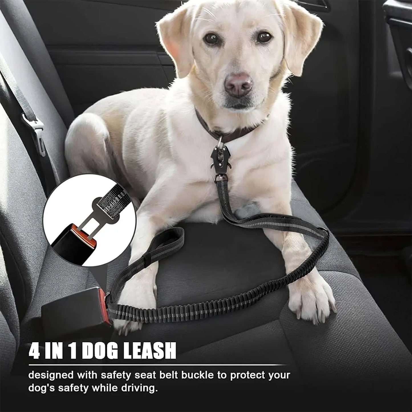 Heavy Duty Reflective Bungee Dog Leash with Car Seatbelt for Large Dogs - ZOOMNSTORE