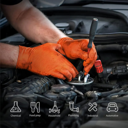 Heavy Duty Nitrile Gloves - Industrial Disposable Gloves with Diamond Textured Grip for Mechanic Safety - ZOOMNSTORE