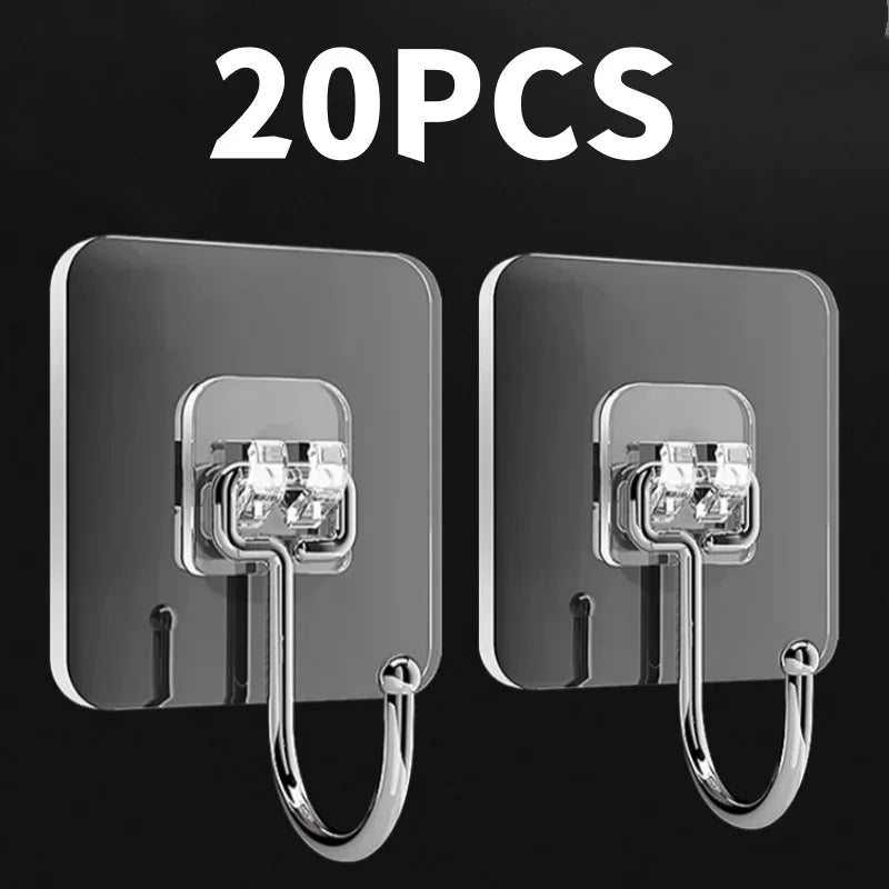 Heavy Duty Waterproof Wall Hooks - 22 lbs Adhesive Nail-Free Transparent for Kitchen  Bathroom - ZOOMNSTORE